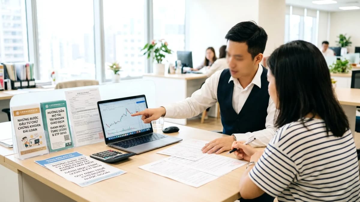 Chứng khoán Đài Loan cho người mới: mở tài khoản, mua TSMC và ETF 0050, thuế thế nào