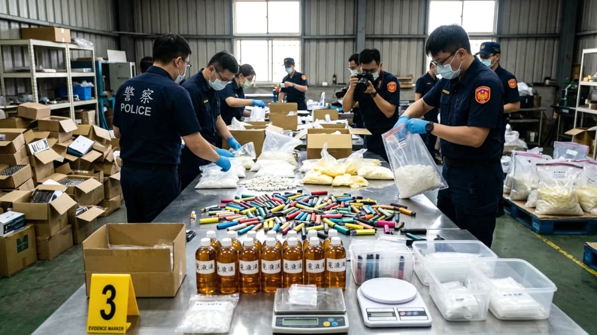 Kaohsiung: Cảnh sát triệt phá cơ sở đóng gói thuốc lá điện tử chứa ma túy, thu giữ lượng lớn amphetamine
