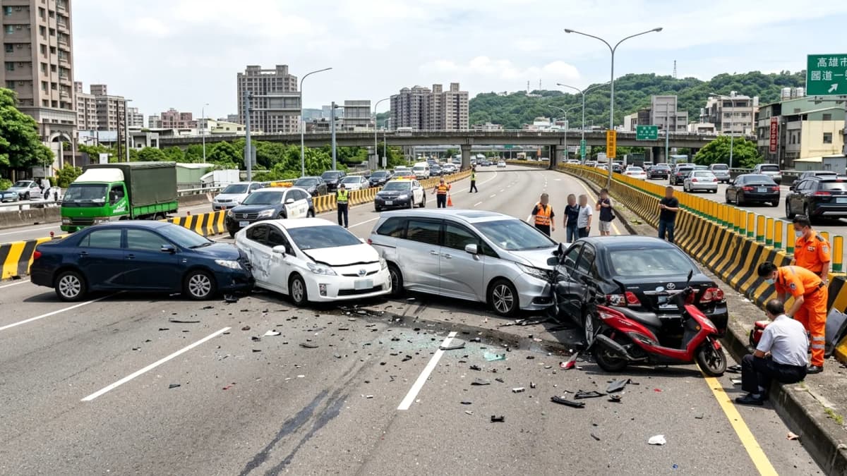 Tai nạn liên hoàn 6 xe trên Quốc lộ 1 đoạn Cao Hùng: Hai người bị thương nhẹ